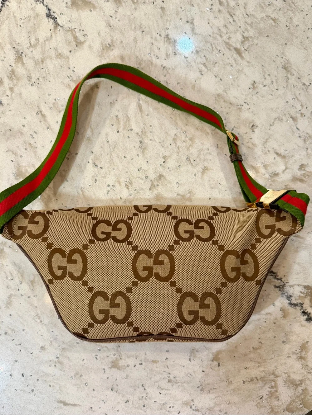 Gucci Brown/Beige GG Canvas Waist Bag with Green-Red Web Strap